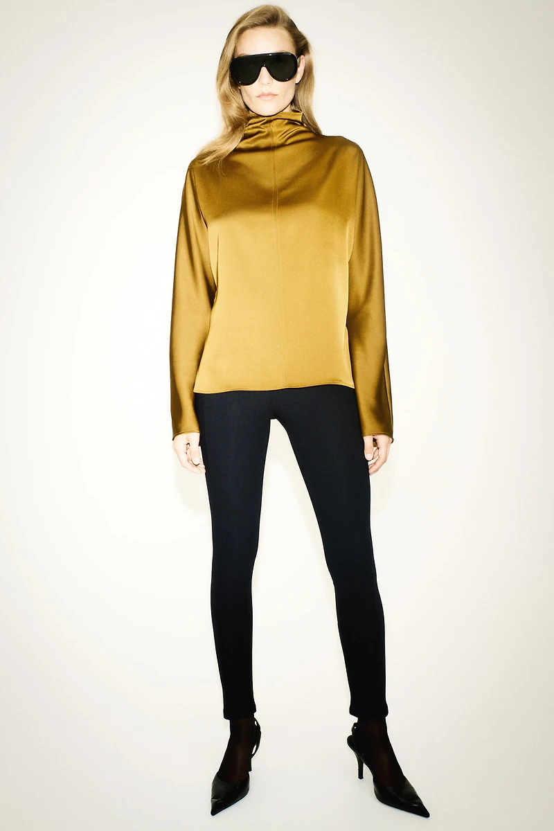 Satin Mock Turtleneck Top