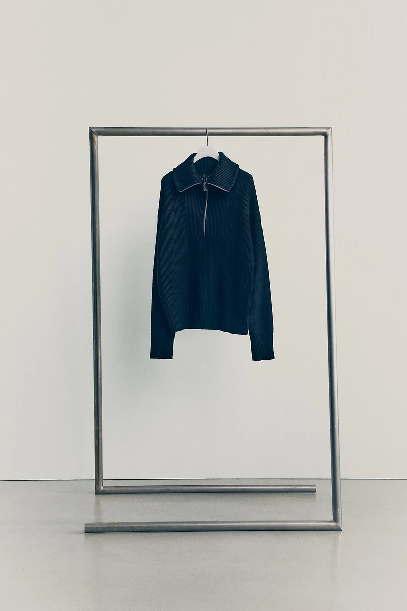 Rib-Knit Half-Zip Sweater