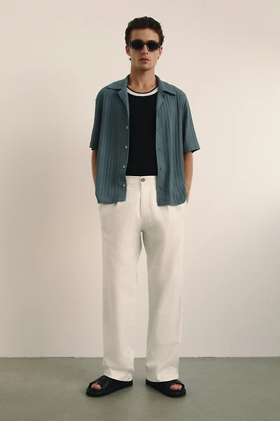 Loose-Fit Rib-Knit Resort Shirt