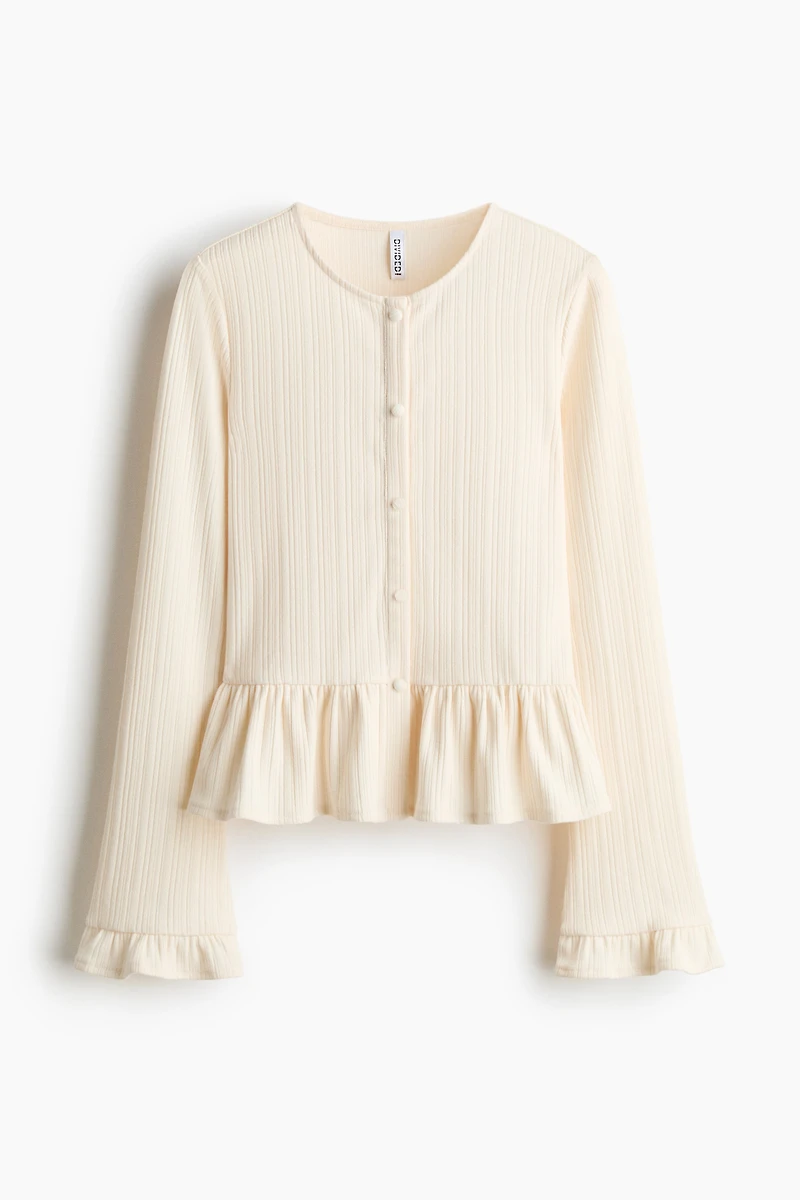 Rib-Knit Peplum Cardigan