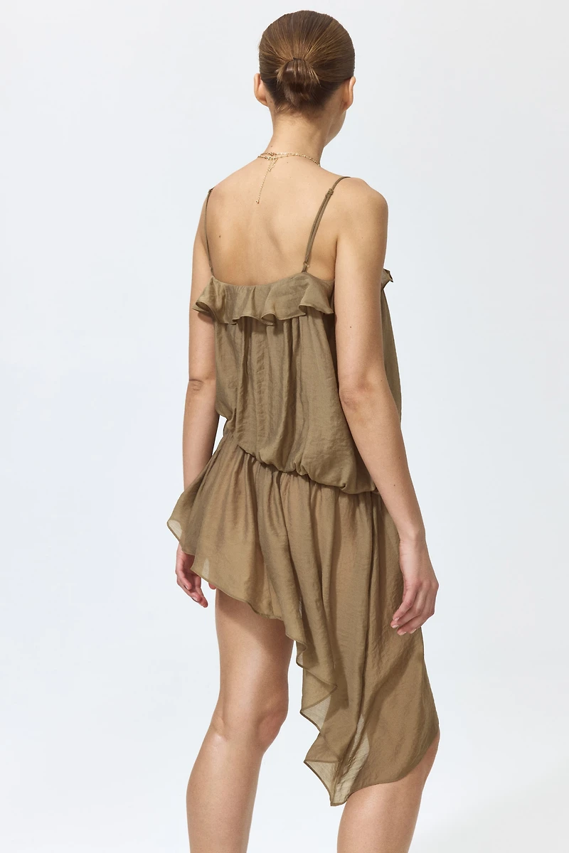 Asymmetric Dress with Flounce Trim