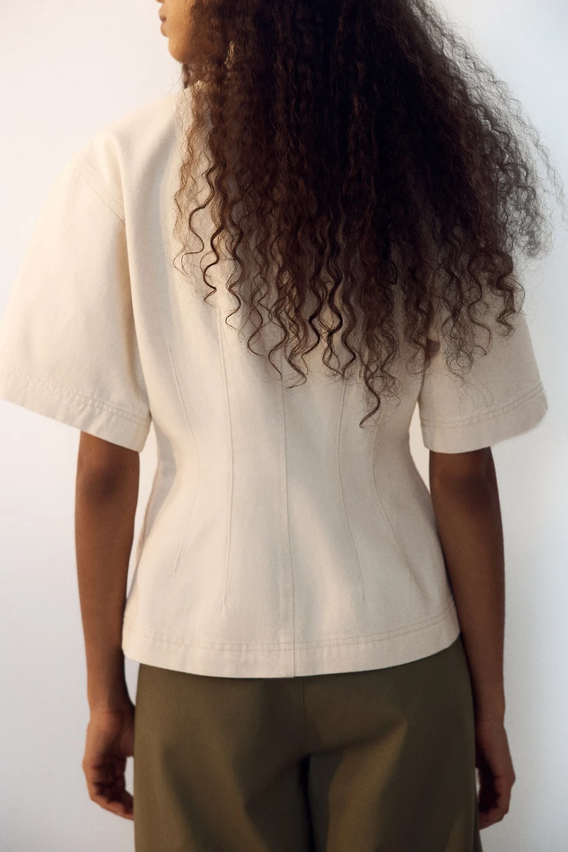 Defined-Waist Denim Shirt