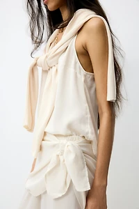 Scarf-Detail Chiffon Pants