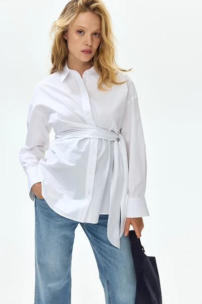 MAMA Tie-Detail Cotton Shirt