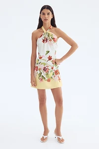 Linen-Blend Halterneck Dress