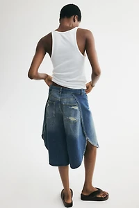 Wrap-detail denim Bermuda Shorts