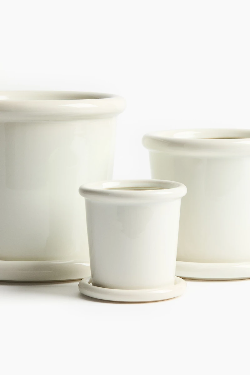 Très petit pot de fleurs à soucoupe en grès cérame