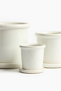 Très petit pot de fleurs à soucoupe en grès cérame