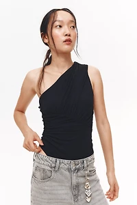 Draped One-Shoulder Thong Bodysuit