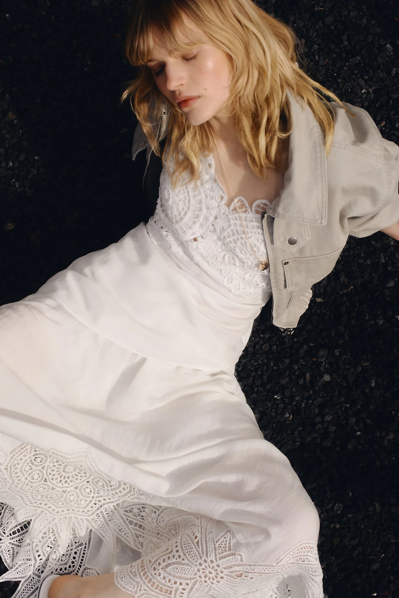 Linen-Blend Skirt with Eyelet Embroidery
