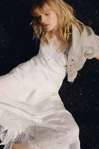 Linen-Blend Skirt with Eyelet Embroidery