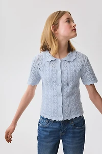 Crochet-Look Short-Sleeved Cardigan