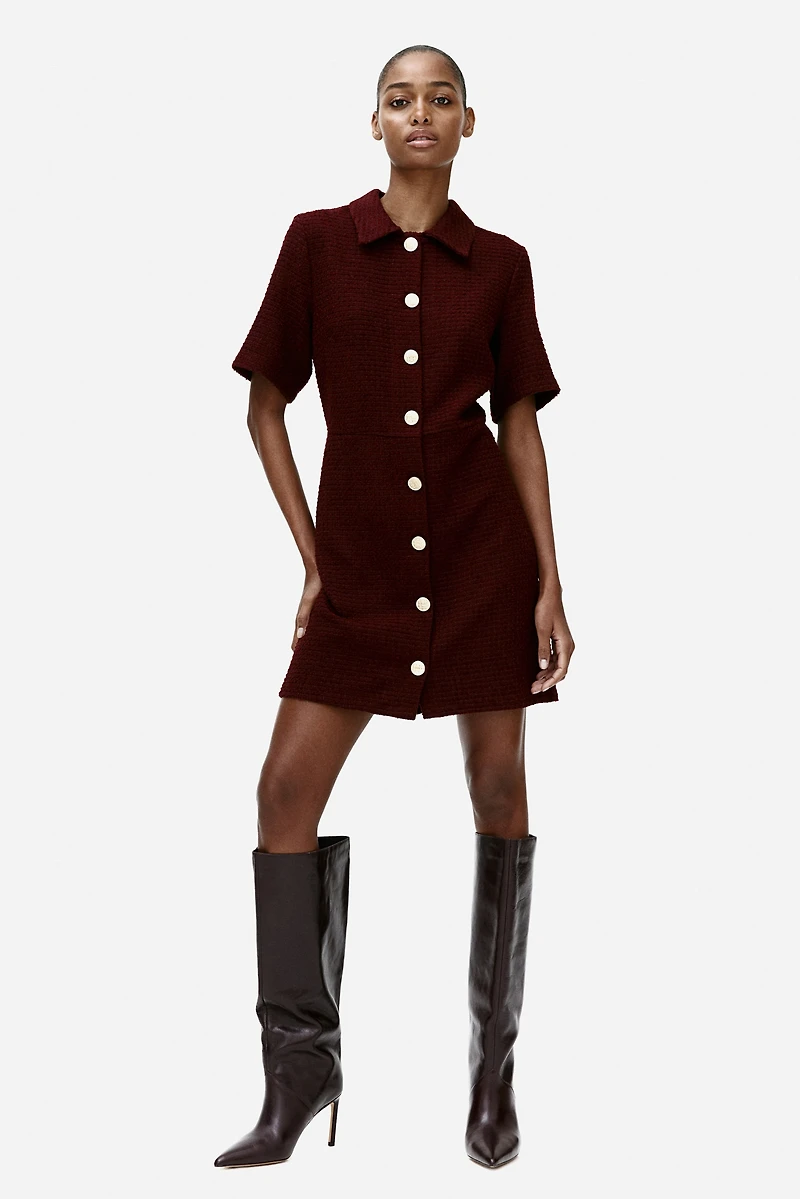 Button-Front Bouclé Dress