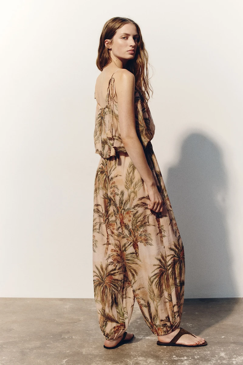 Balloon-Leg Tie-Strap Jumpsuit