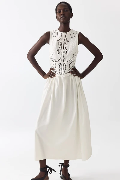 Linen-Blend Dress with Embroidery