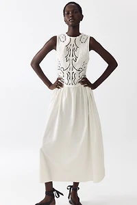 Linen-Blend Dress with Embroidery