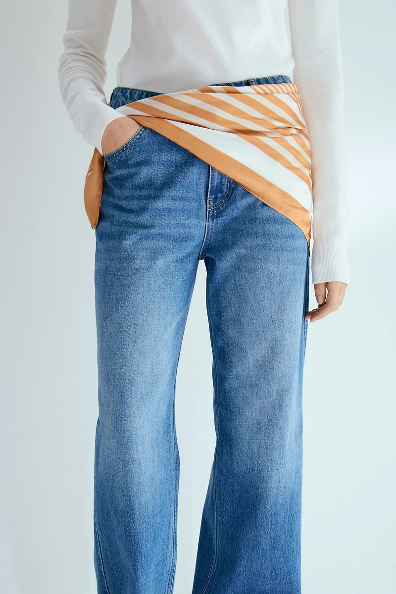 Straight High Waist Scarf-Detail Jeans