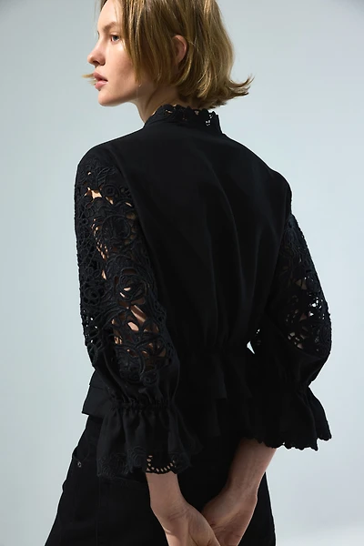Linen-Blend Blouse with Eyelet Embroidery
