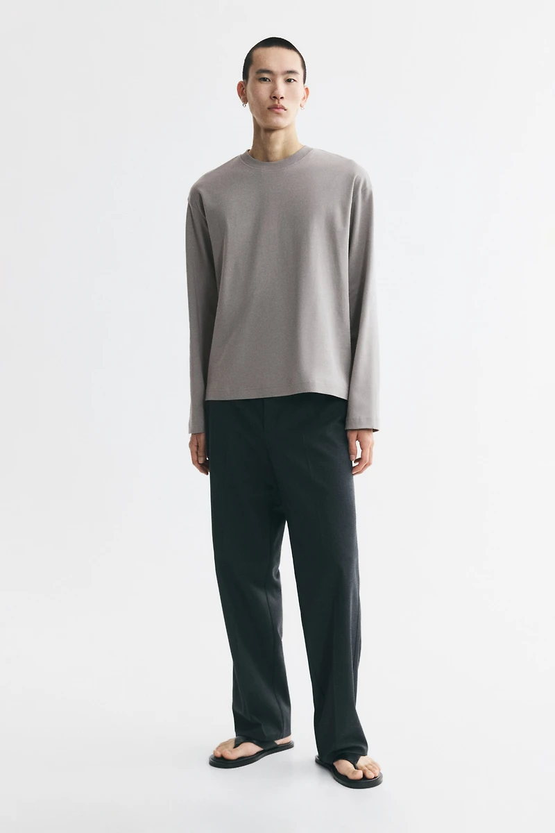 Relaxed-Fit Long-Sleeved Interlock Cotton T-Shirt