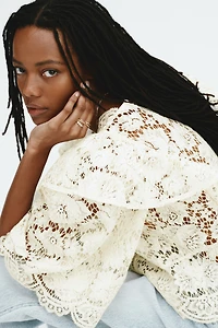 Flounce-Trimmed Lace Blouse