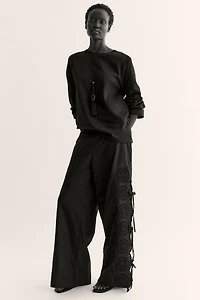 Tie-Detail Pants with Eyelet Embroidery