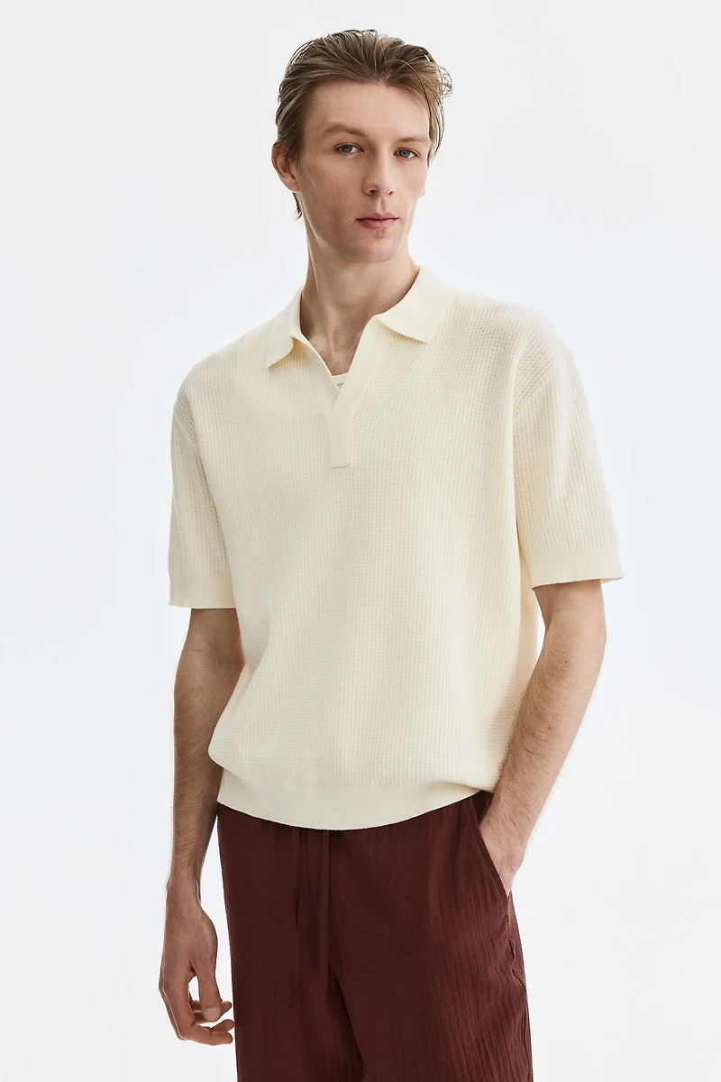Regular-Fit Cable-Knit Polo Shirt