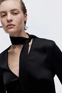 Scarf-Detail Satin Dress