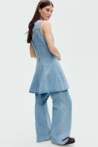 Flared-Skirt Denim Dress