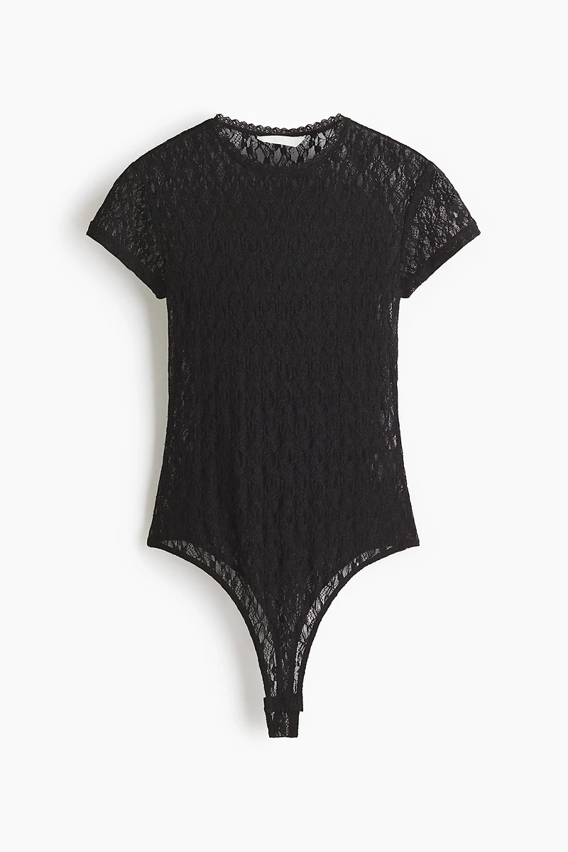 Lace-Look Jersey Thong Bodysuit