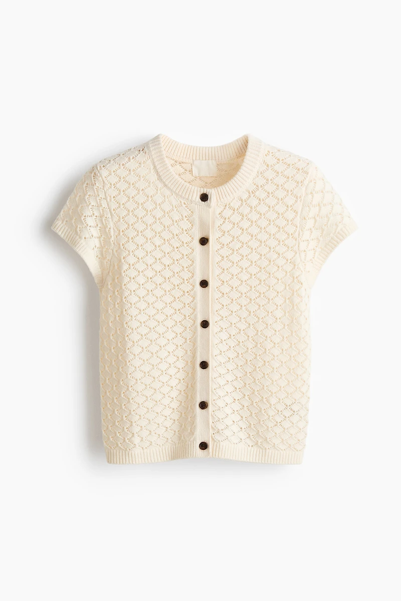 Cap-Sleeved Pointelle-Knit Cardigan