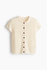 Cap-Sleeved Pointelle-Knit Cardigan