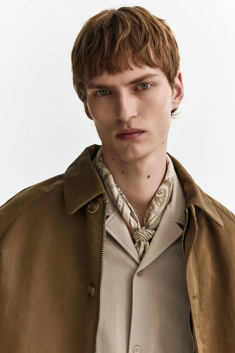 Chemise texturée décontractée à col cubain