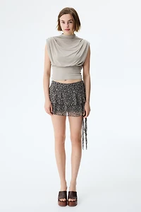 Tiered Draped-Panel Skirt