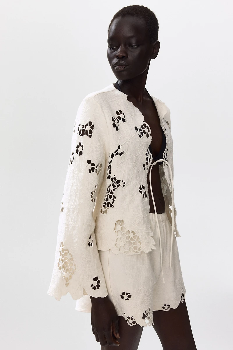Cotton Shorts with Eyelet Embroidery