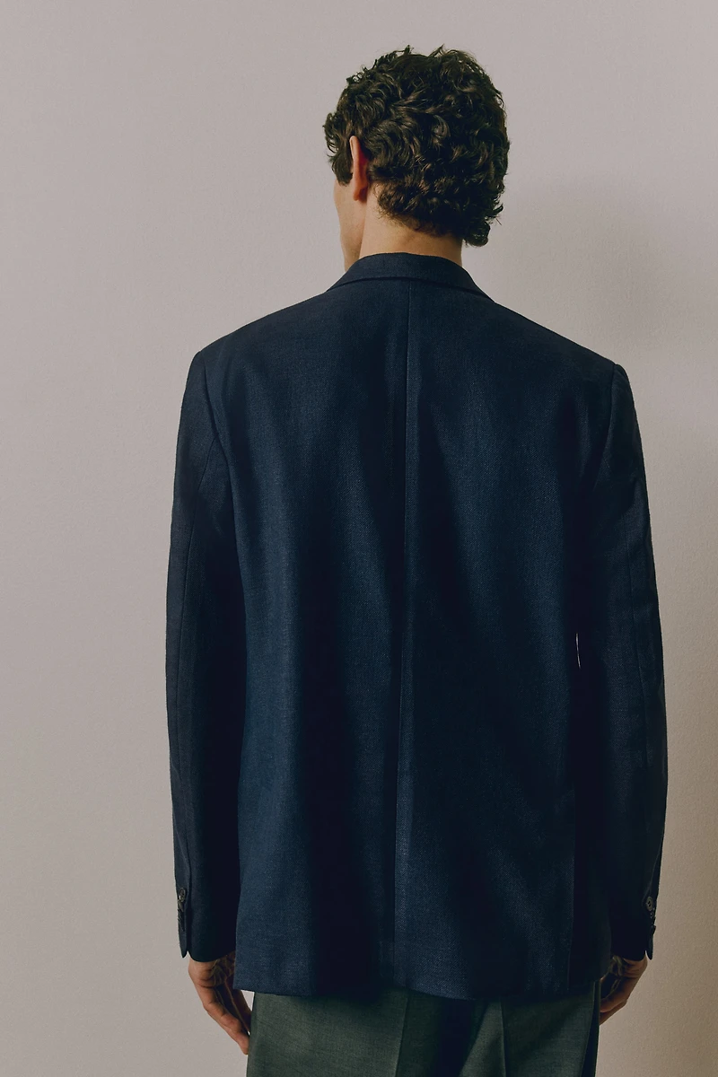 Relaxed-Fit Double-Breasted Linen-Blend Jacket