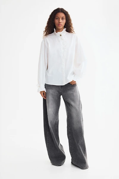 Ruffle-Trimmed Cotton Blouse