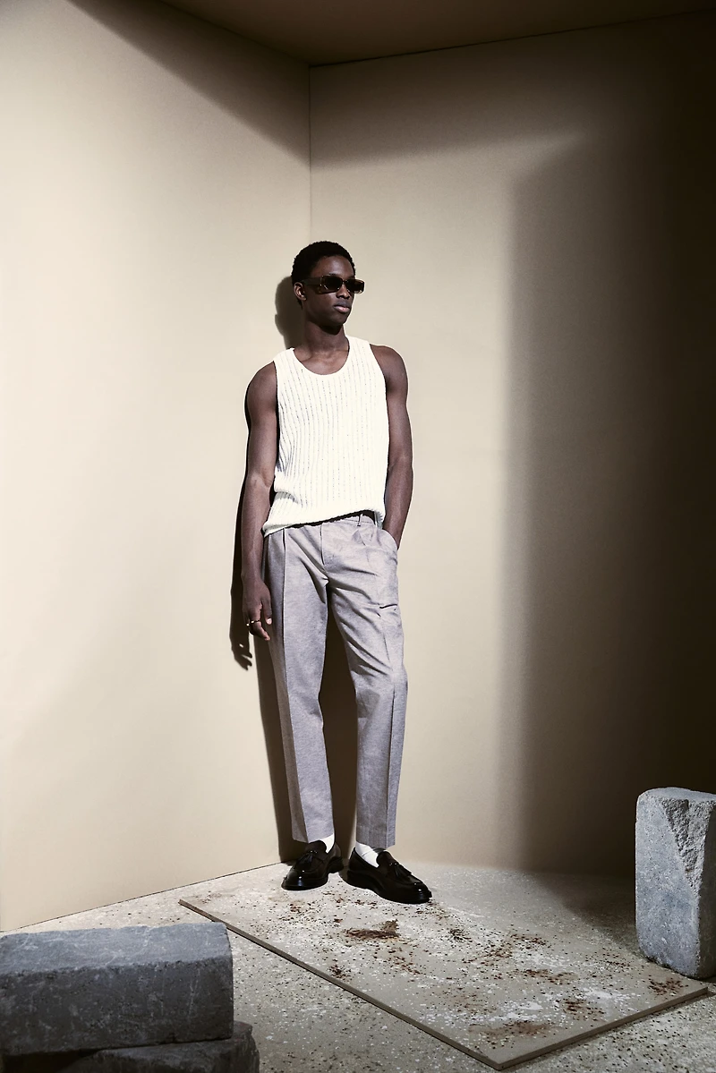 Pantalon habillé coupe classique en lin mélangé