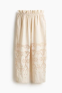 Drawstring Pants with Eyelet Embroidery