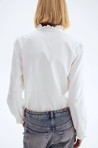 Ruffle-trimmed Oxford Blouse