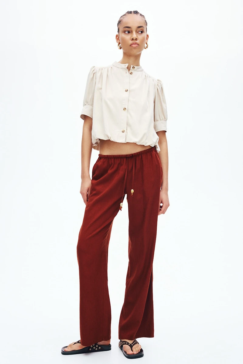 Linen-Blend Drawstring Pants
