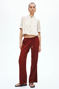 Linen-Blend Drawstring Pants