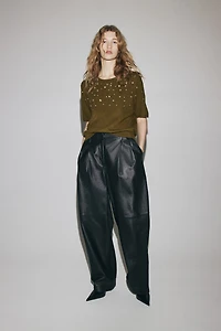 Rhinestone-Embellished Fine-Knit Top