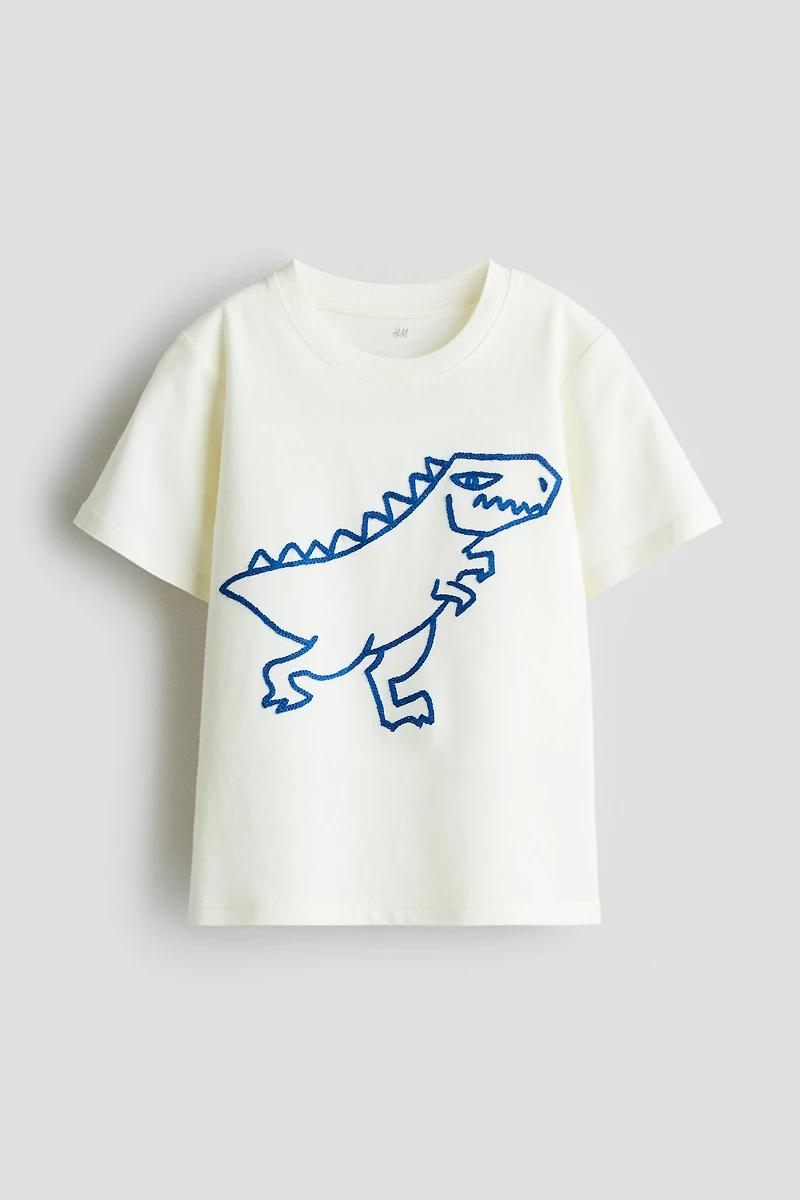 Cotton T-Shirt with Embroidered Motif