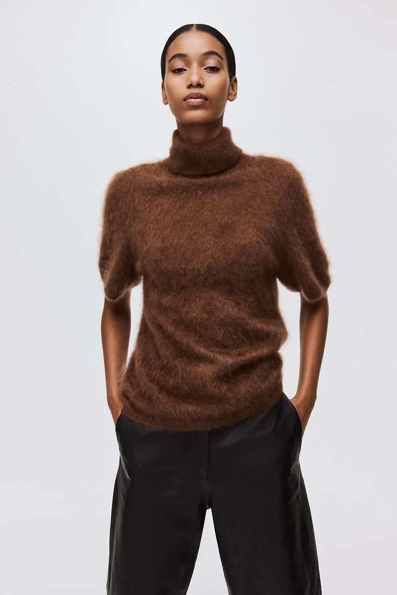 Brushed Cashmere Turtleneck Top