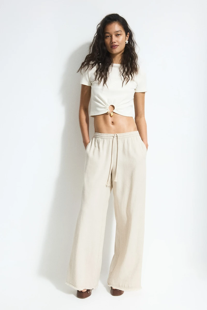 Pantalon en lin mélangé avec cordon de serrage