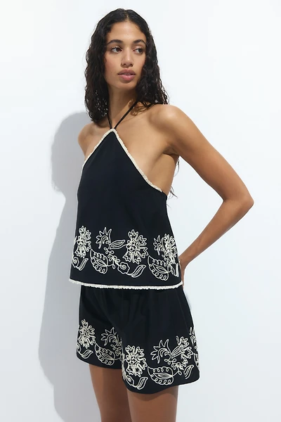 Embroidered Cotton Beach Shorts