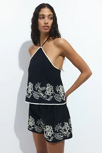 Short de plage brodé en coton