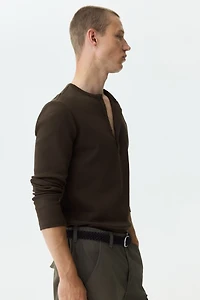 Slim-Fit Ribbed Henley Shirt