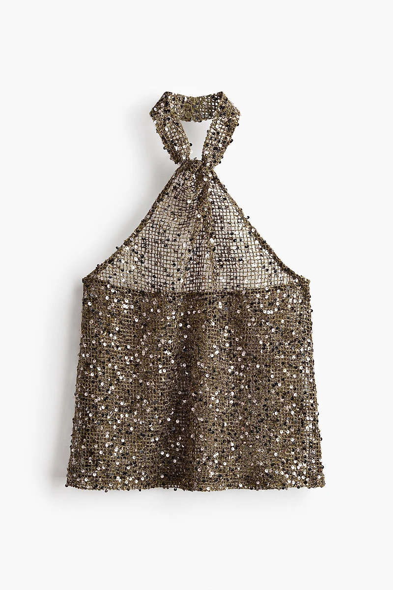 Sequined Mesh Halterneck Top