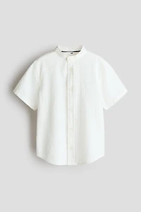 Cotton Seersucker Band-Collar Shirt